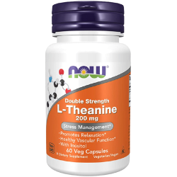 NOW Foods L-Theanine Double Strength with Inositol, 200 mg - 60 vcaps