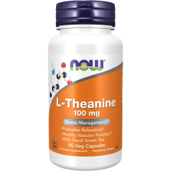 NOW Foods L-Theanine with Decaf Green Tea, 100mg - 90 vcaps