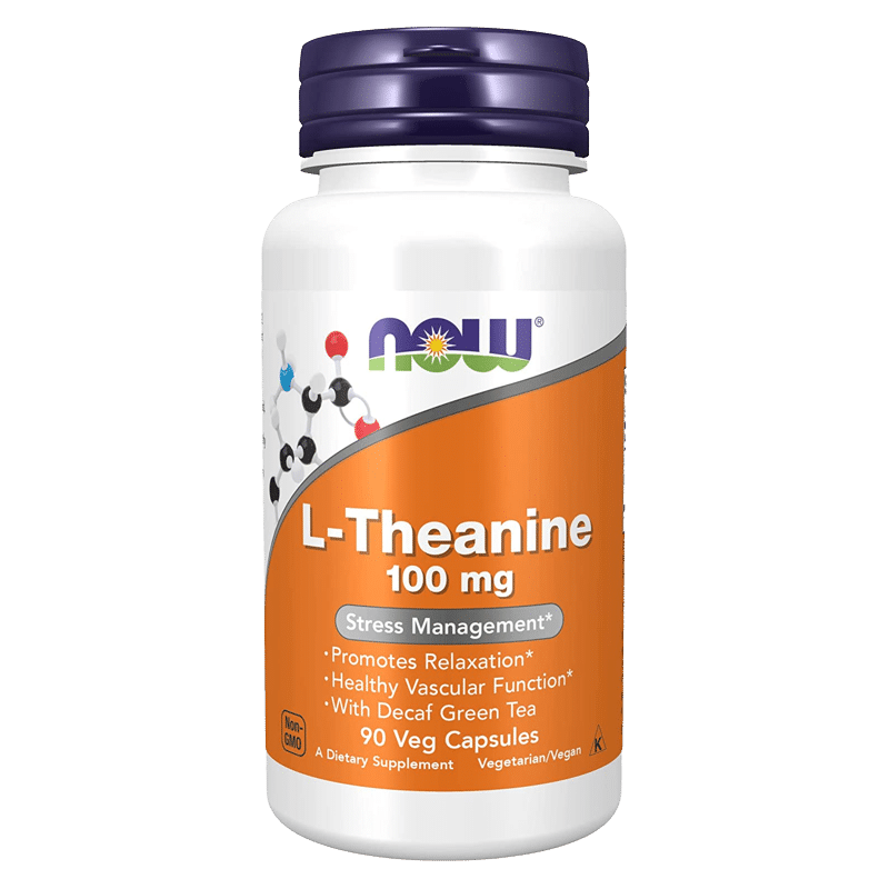 NOW Foods L-Theanine with Decaf Green Tea, 100mg - 90 vcaps