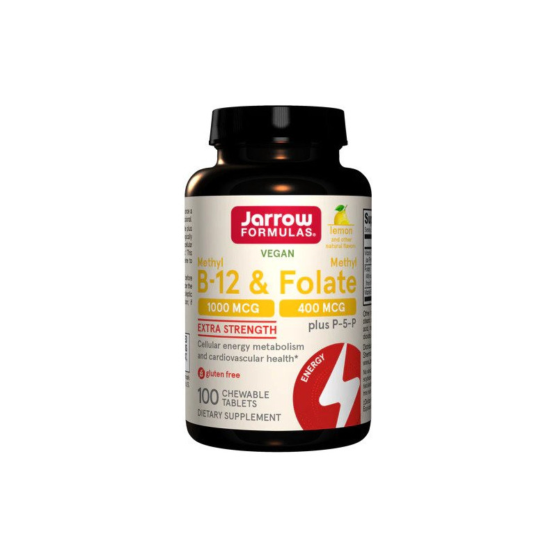 Jarrow Formulas Vegan Methyl B-12 & Methyl Folate Extra Strength 100 Lemon Chewable Tablets