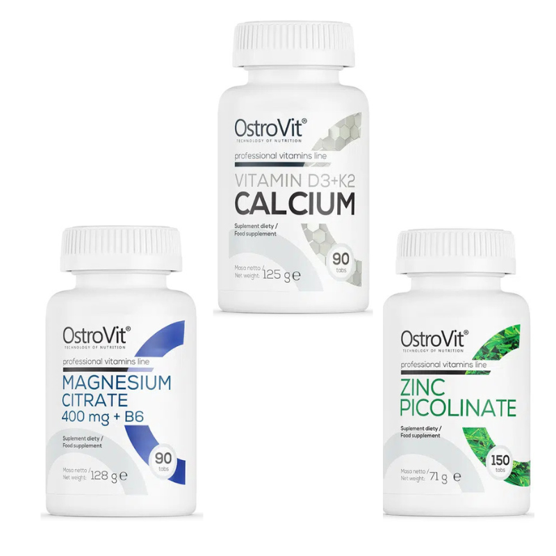 OstroVit Magnesium Citrate 400 mg + B6 90tabs + OstroVIt Zinc Picolinate 150tabs + OstroVit VITAMIN D3 + K2 CALCIUM 90 tabs