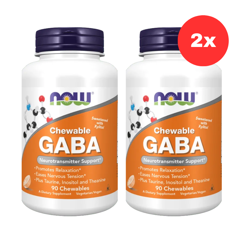 2x NOW Foods Gaba Chewable with Taurine, Inositol and L-Theanine - 90 chewables