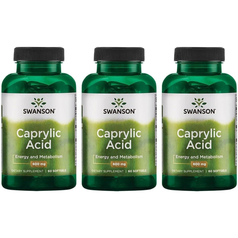 3x Swanson Caprylic Acid 600mg 60 caps