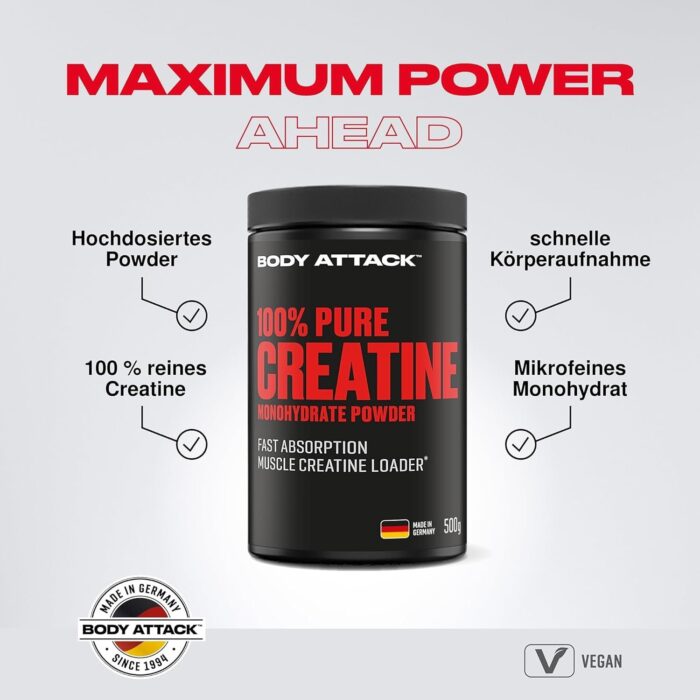 BODY ATTACK 100% Pure Creatine - 500g - Natural - Image 2