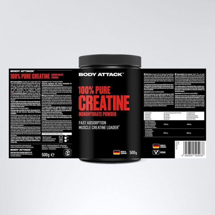 BODY ATTACK 100% Pure Creatine - 500g - Natural - Image 3